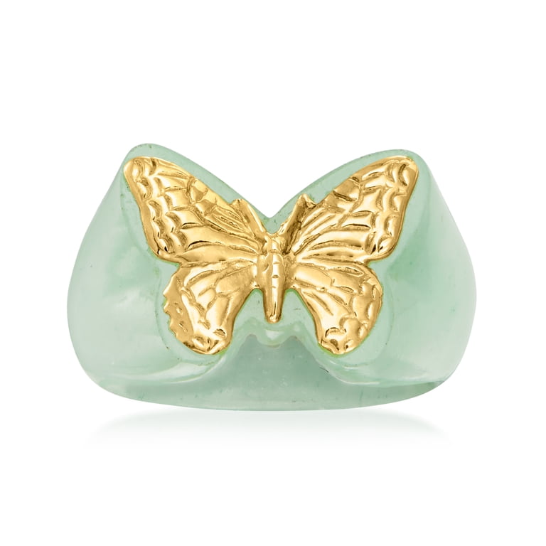 Ross-Simons Jade Butterfly Ring in 14kt Yellow Gold, Women's