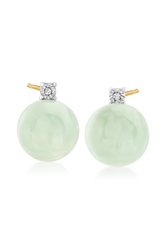 Jade Earrings With Diamond Accents in 18kt Gold Over Sterling, Women's, Adult