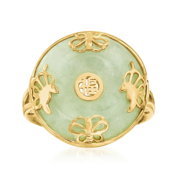 Ross-Simons Jade "Good Fortune" Butterfly Ring in 18kt Gold Over Sterling, Women's, Adult