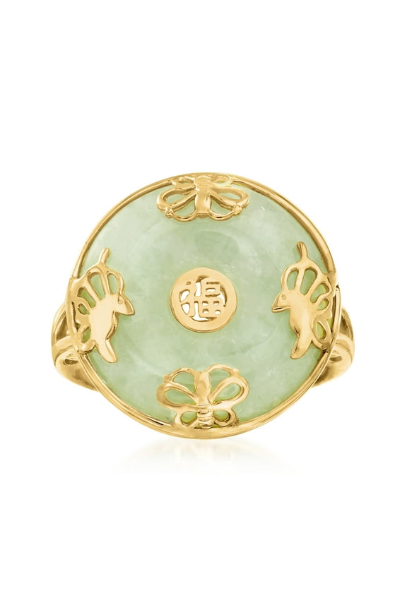 Jade "Good Fortune" Butterfly Ring in 18kt Gold Over Sterling, Women's, Adult
