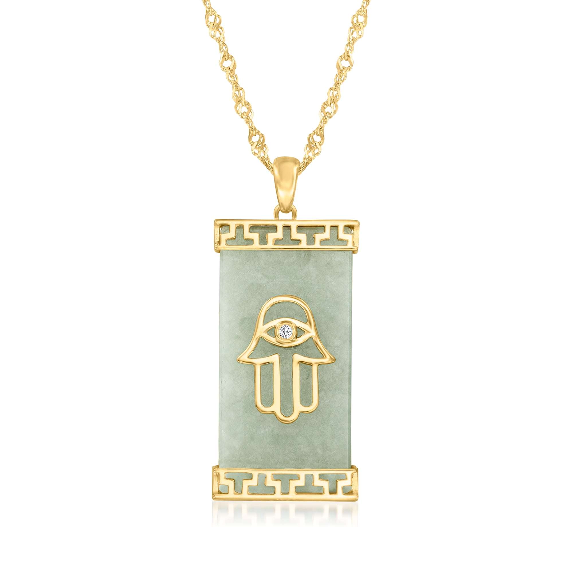 Ross-Simons Jade Hamsa Hand Pendant Necklace With Diamond Accent in 18kt Gold Over Sterling, Women's, Adult