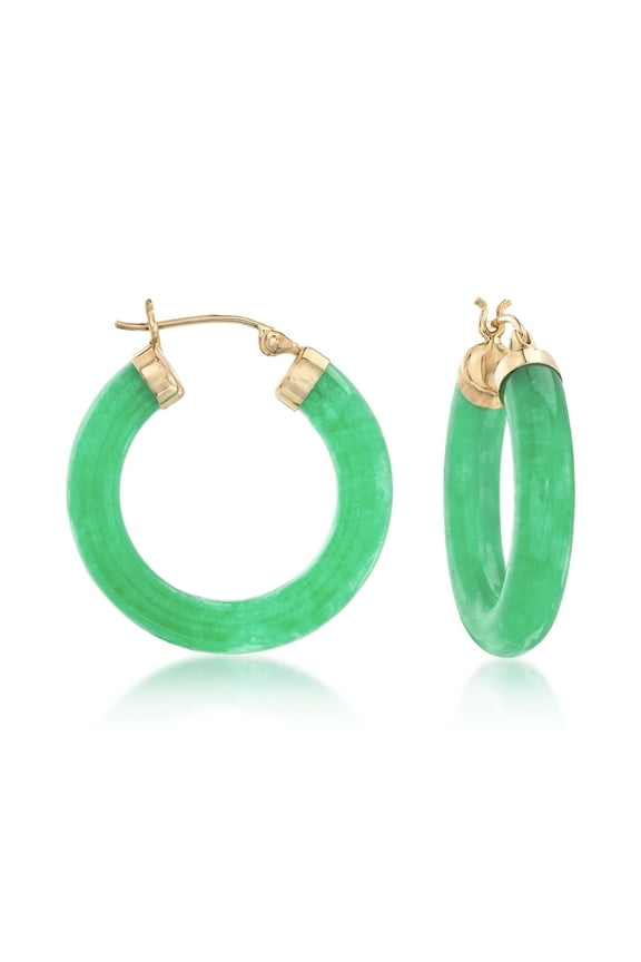 Jade Hoop Earrings With 14kt Yellow Gold, Women's, Adult
