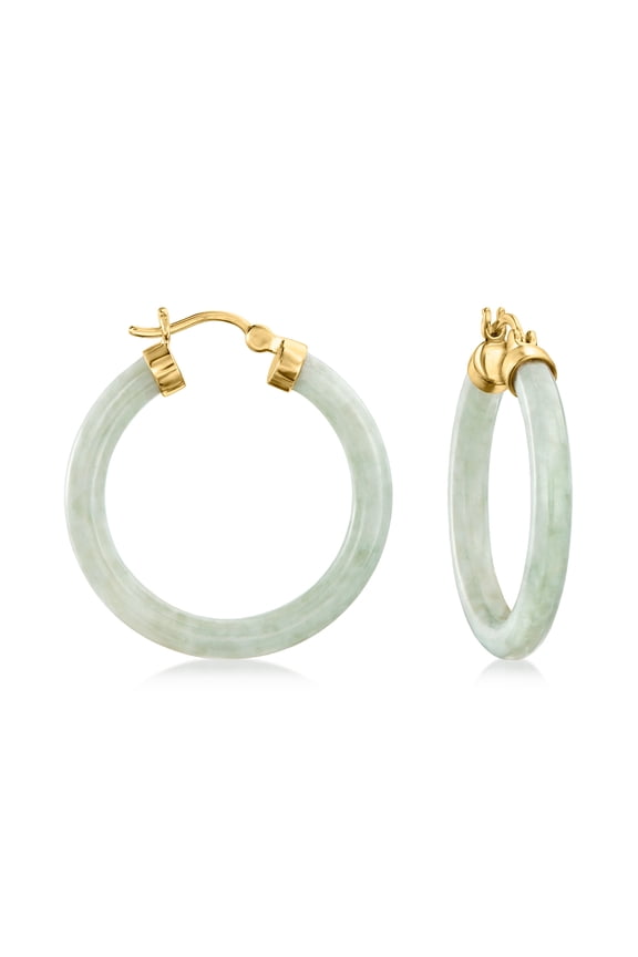 Jade Hoop Earrings With 18kt Gold Over Sterling, Women's, Adult