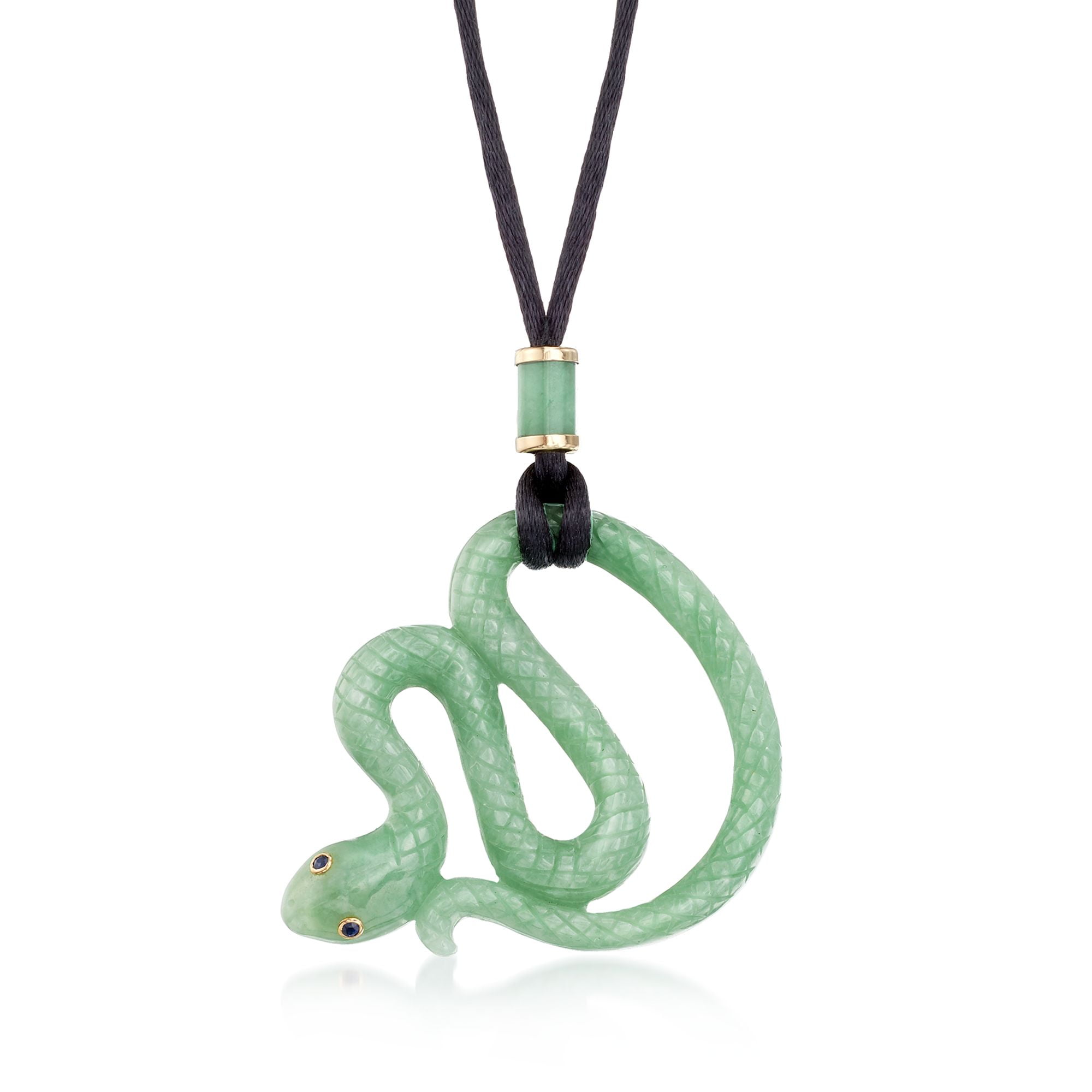 RossSimons Jade Snake Pendant Necklace With Black Satin Cord for