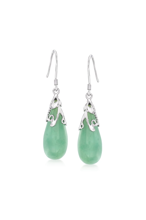 Jade Teardrop Earrings in Sterling Silver, Women's, Adult