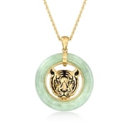 Ross-Simons Jade Tiger Head Pendant Necklace in 18kt Gold Over Sterling, Womens, Adult