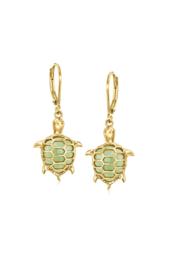Jade Turtle Drop Earrings in 18kt Gold Over Sterling, Women's, Adult
