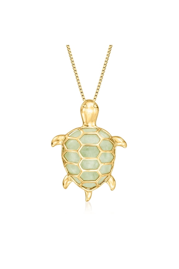 Jade Turtle Pendant Necklace in 18kt Gold Over Sterling, Women's, Adult
