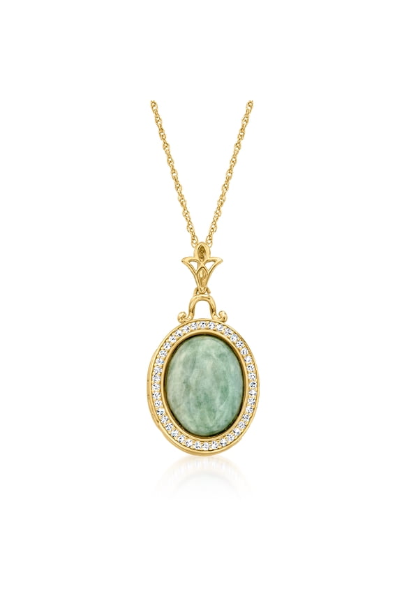 Jade and .30 ct. t.w. White Topaz Locket Necklace in 18kt Gold Over Sterling, Women's, Adult