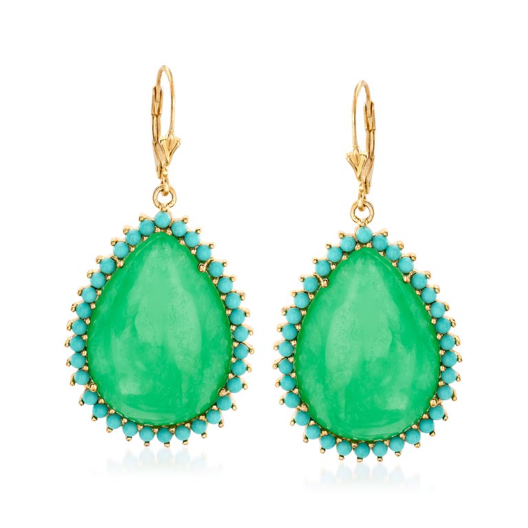Ross-Simons Jade and Simulated Turquoise Drop Earrings in 14kt