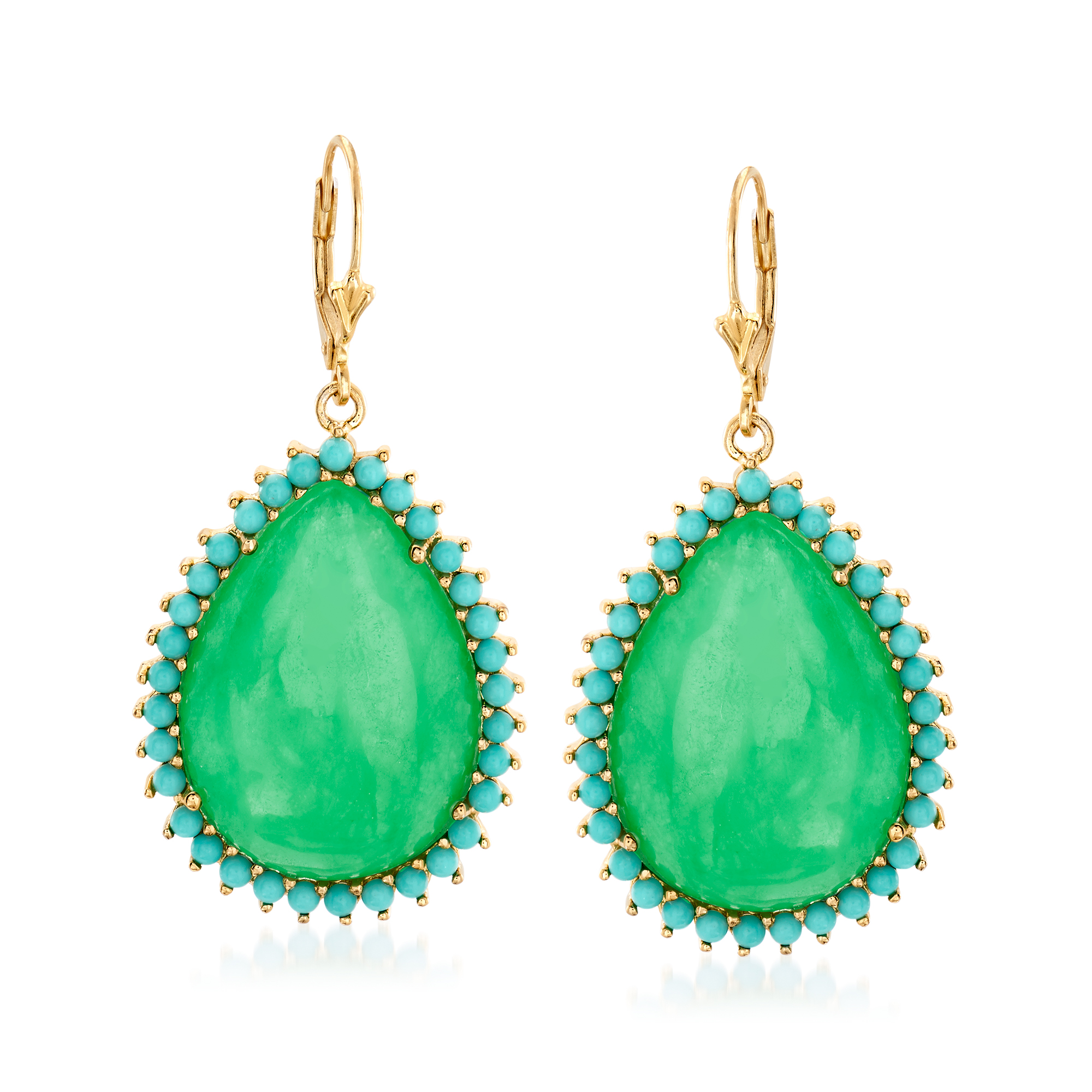 RossSimons Jade and Simulated Turquoise Drop Earrings in 14kt Gold