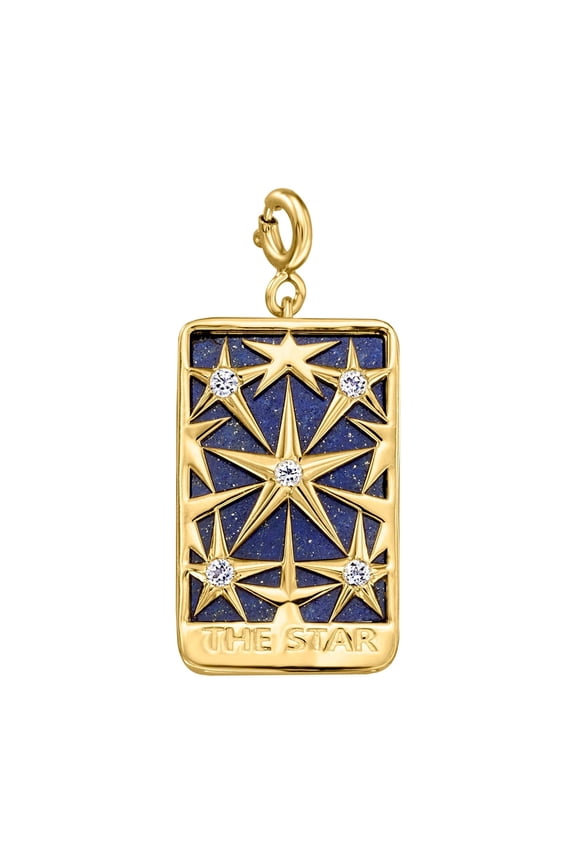 Lapis "The Star" Tarot Card Charm With .20 ct. t.w. White Topaz in 18kt Gold Over Sterling, Women's, Adult