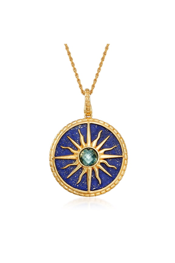 Lapis and 1.30 Carat London Blue Topaz Sun Pendant Necklace in 18kt Gold Over Sterling, Women's, Adult