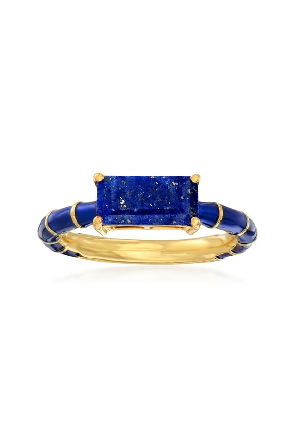 Lapis and Dark Blue Enamel Ring in 18kt Gold Over Sterling, Women's, Adult