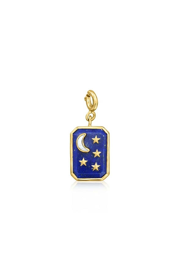 Lapis and Mother-Of-Pearl Moon and Stars Charm in 18kt Gold Over Sterling, Women's, Adult