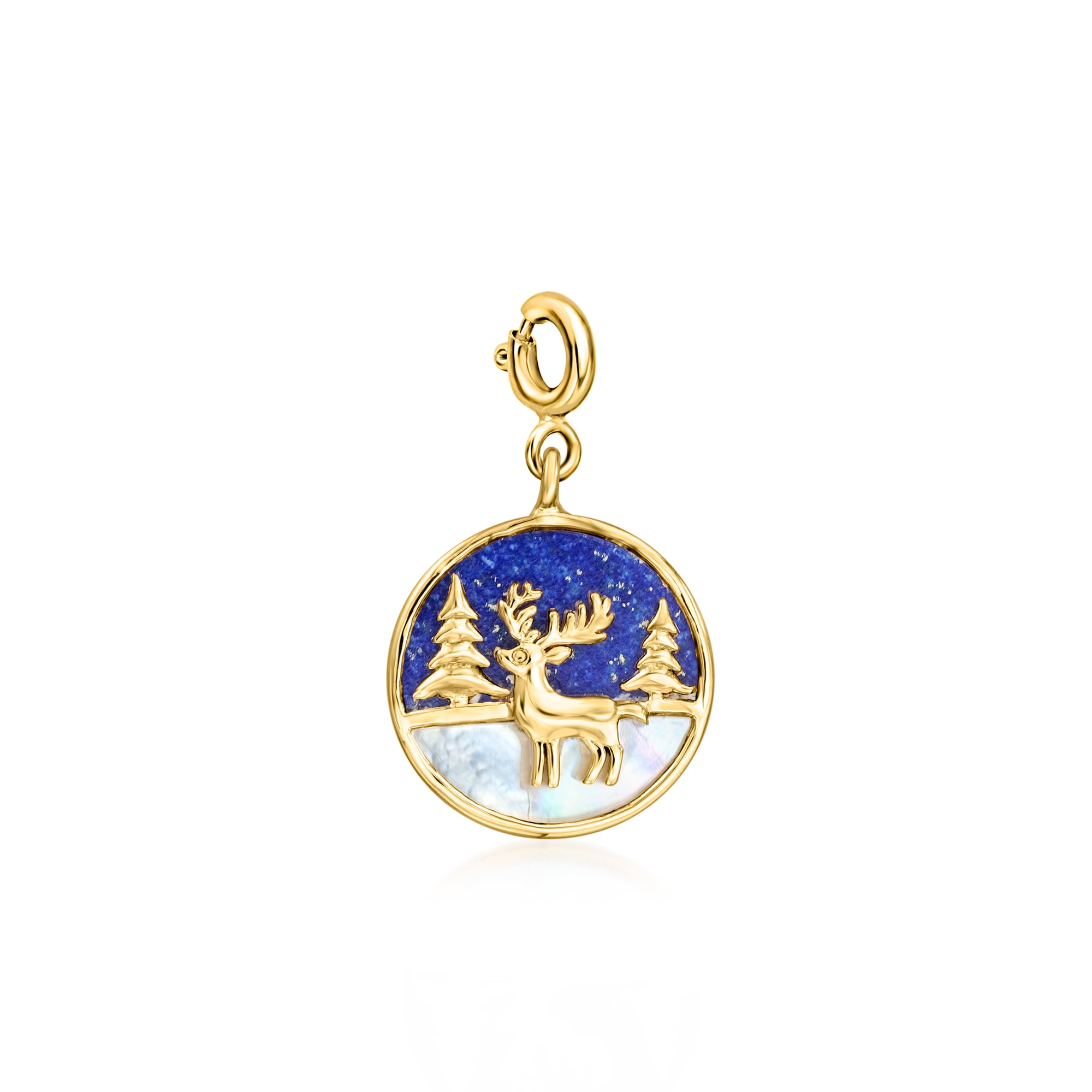 ROSS-SIMONS Lapis and Mother-Of-Pearl Winter Reindeer Scene Charm in 18kt Gold Over Sterling, Women's, Adult