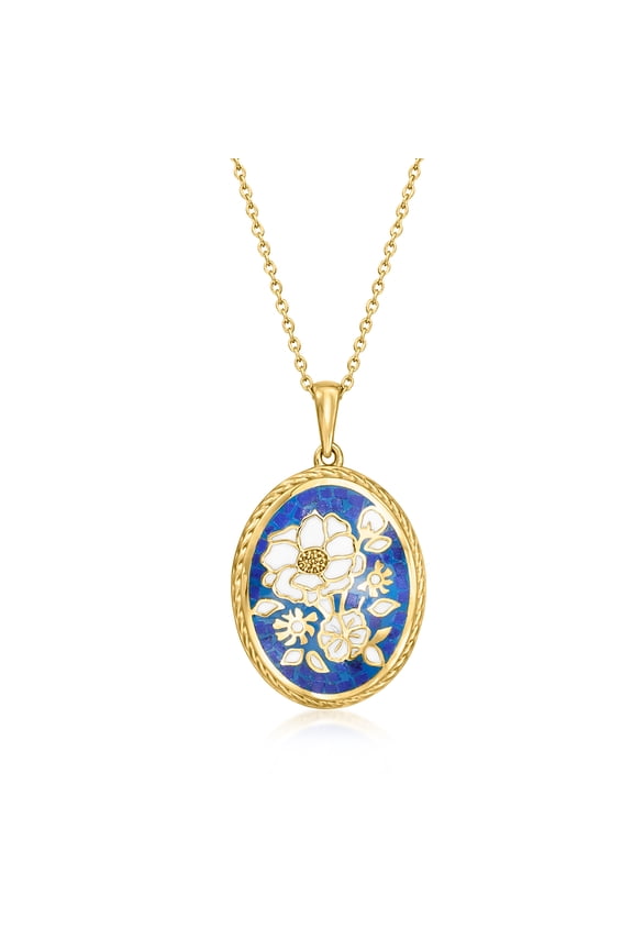 Lapis and Multicolored Enamel Flower Pendant Necklace in 18kt Gold Over Sterling, Women's, Adult