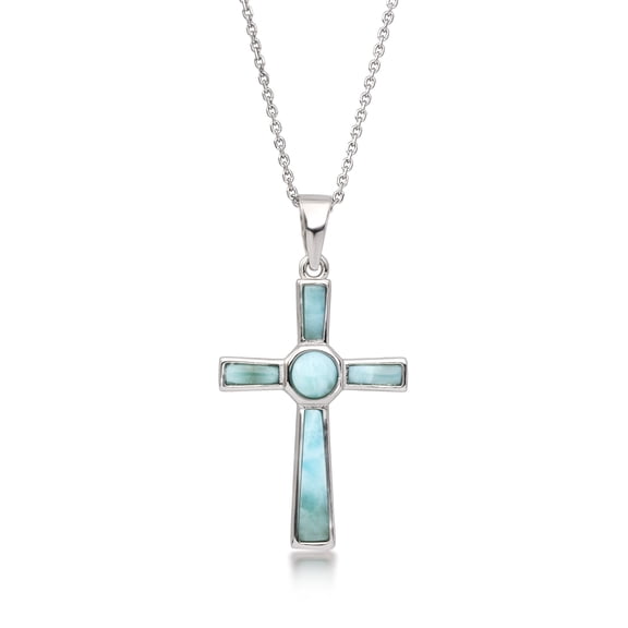 Ross-Simons Larimar Cross Pendant Necklace in Sterling Silver, Women's, Adult