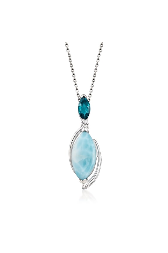 Larimar and .50 Carat London Blue Topaz Necklace in Sterling Silver, Women's, Adult
