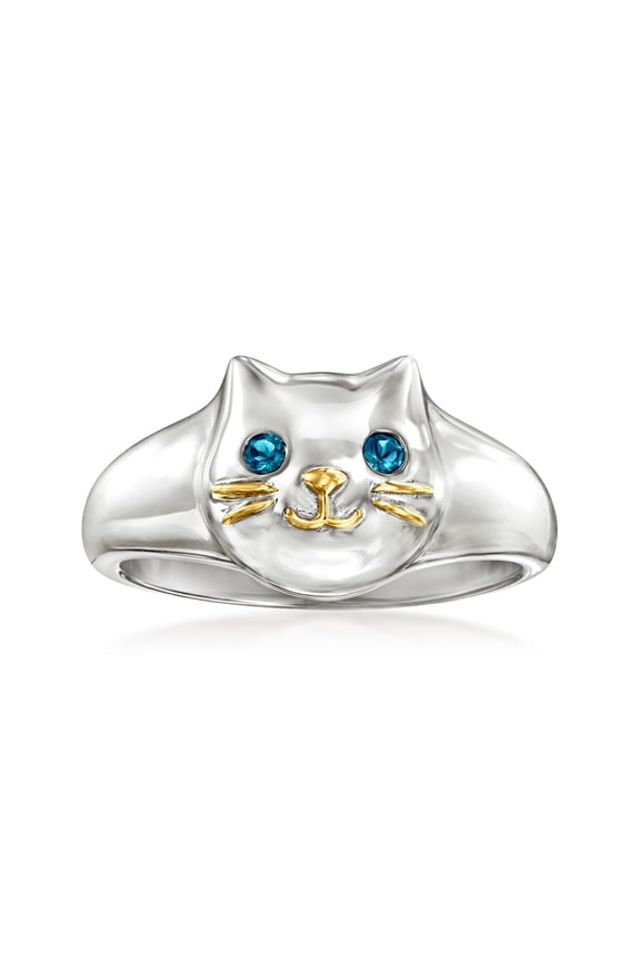 London Blue Topaz Sterling Silver Cat Ring With 18kt Gold Over Sterling, Women's, Adult