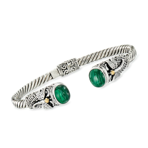 Malachite Bali-Style Dragonfly Cuff Bracelet in Sterling Silver With 18kt Yellow Gold, Women's, Adult
