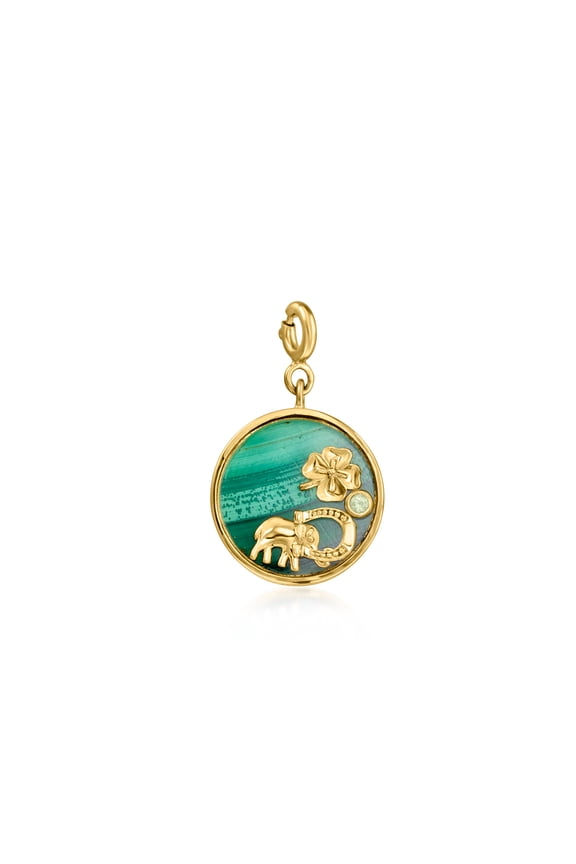 Malachite Good Luck Charm With Single Peridot in 18kt Gold Over Sterling, Women's, Adult
