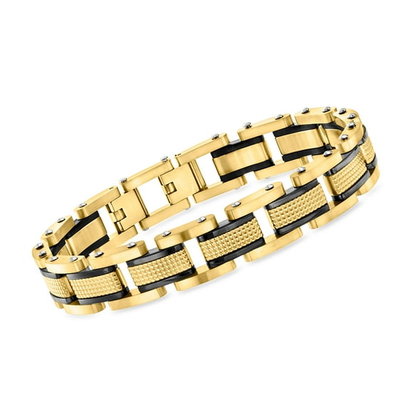 Ross-Simons Men's 18kt Gold-Plated Stainless Steel Link Bracelet for Male, Adult