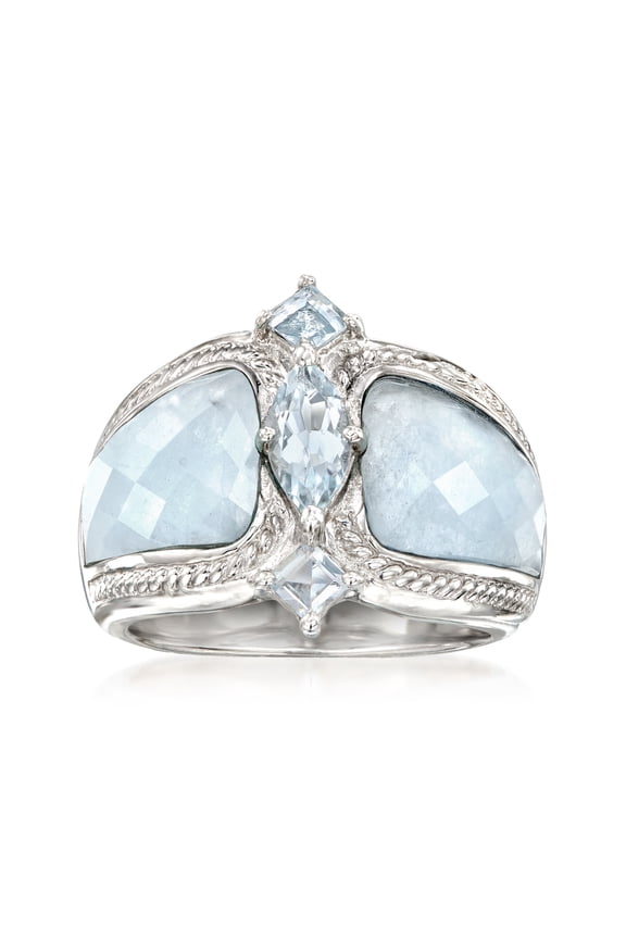 Milky Aquamarine and .85 ct. t.w. Blue Aquamarine Ring in Sterling Silver, Women's, Adult