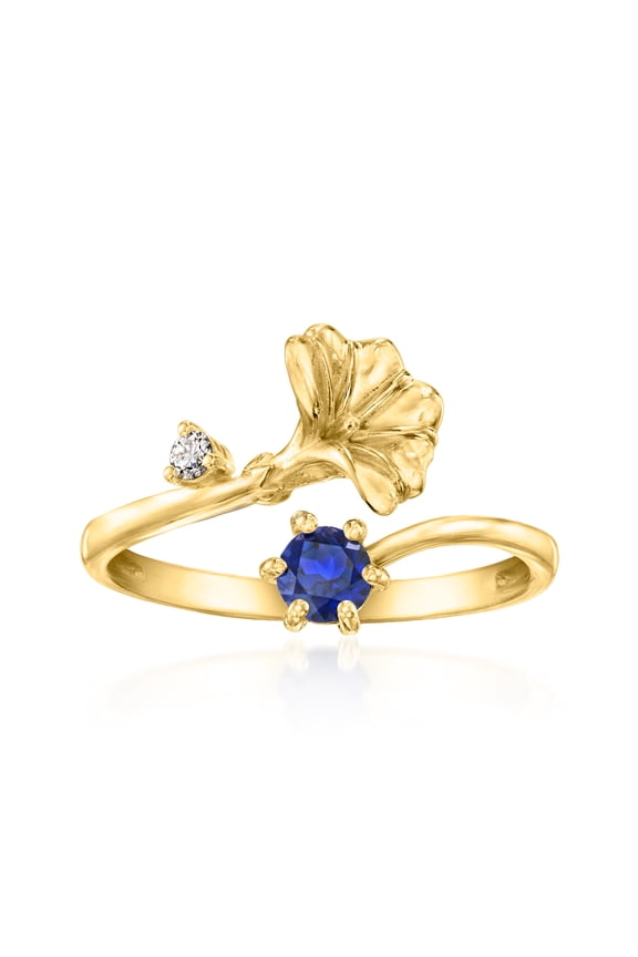 Morning Glory Flower/September Birthstone Ring With .30 Carat Lab-Grown Sapphire and Single Lab-Grown Diamond in 18kt Gold Over Sterling, Women's, Adult