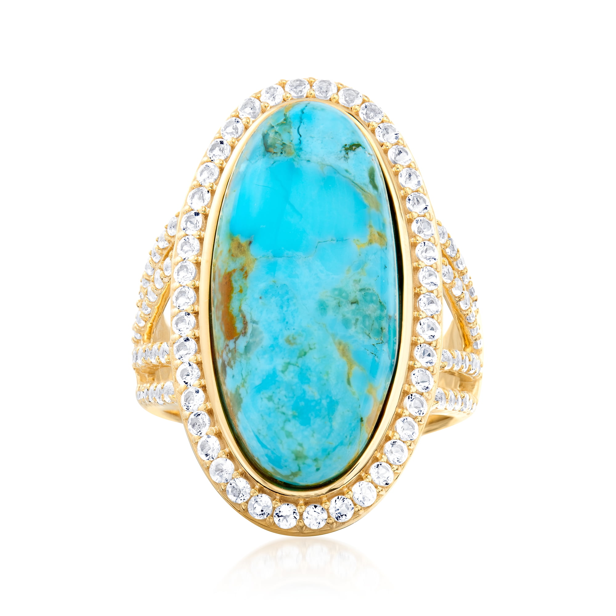 RossSimons Mosaic Kingman Turquoise and 1.30 ct. t.w. White Topaz Ring