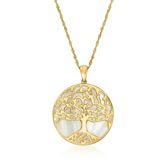 Ross-Simons Mother-Of-Pear Tree Of Life Pendant Necklace in 18kt Gold Over Sterling, Women's, Adult