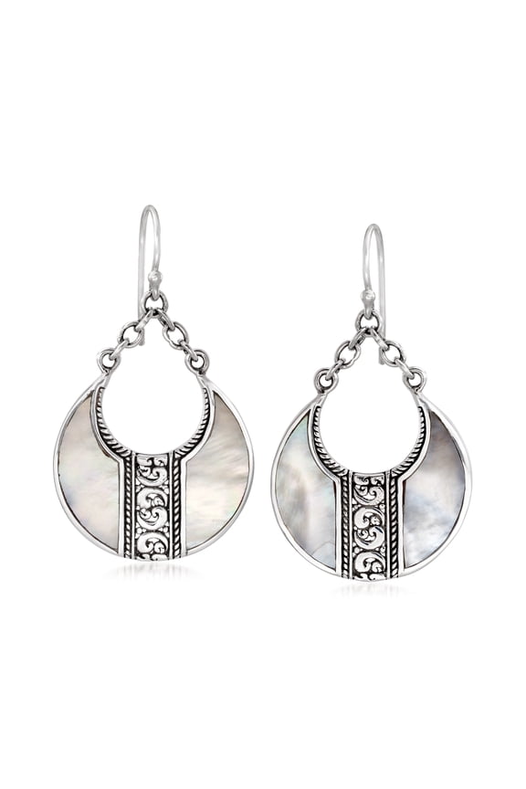 Mother-Of-Pearl Bali-Style Teardrop Earrings in Sterling Silver, Women's, Adult