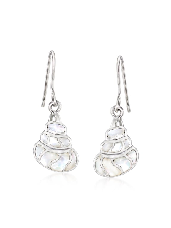 Mother-Of-Pearl Conch Shell Drop Earrings in Sterling Silver, Women's, Adult