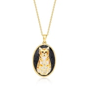 Ross-Simons Mother-Of-Pearl, Onyx and Orange Enamel Cat Mosaic Pendant Necklace in 18kt Gold Over Sterling, Womens, Adult