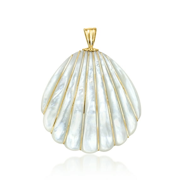 Ross-Simons Mother-Of-Pearl Seashell Pendant With 4-4.5mm Cultured Pearls in 14kt Yellow Gold, Women's, Adult