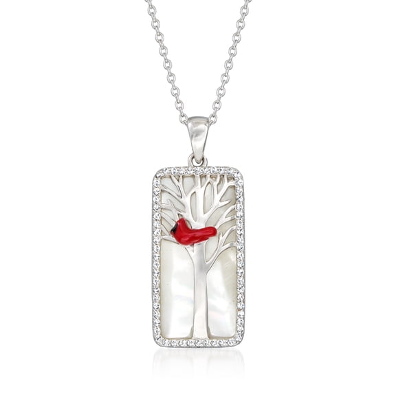 Ross-Simons Mother-Of-Pearl and .30 ct. t.w. White Topaz Cardinal Pendant Necklace With Multicolored Enamel in Sterling Silver, Women's, Adult