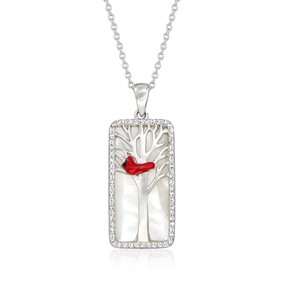 Ross-Simons Mother-Of-Pearl and .30 ct. t.w. White Topaz Cardinal Pendant Necklace With Multicolored Enamel in Sterling Silver, Women's, Adult