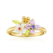 ROSS-SIMONS Mother-Of-Pearl and .43 ct. t.w. Multi-Gemstone Flower Ring in 18kt Gold Over Sterling, Women's, Adult