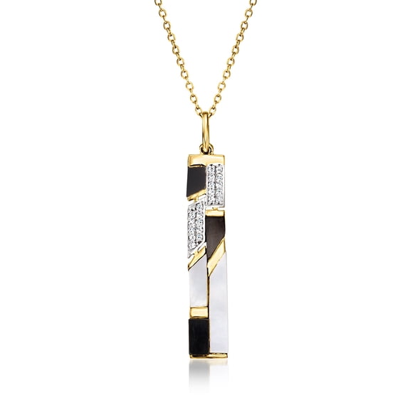 Ross-Simons Mother-Of Pearl and Onyx Pendant Necklace With .10 ct. t.w. White Topaz in 18kt Yellow Gold Over Sterling, Women's, Adult