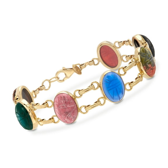 Ross-Simons Multi-Gemstone Scarab Bracelet in 18kt Gold Over Sterling, Women's, Adult