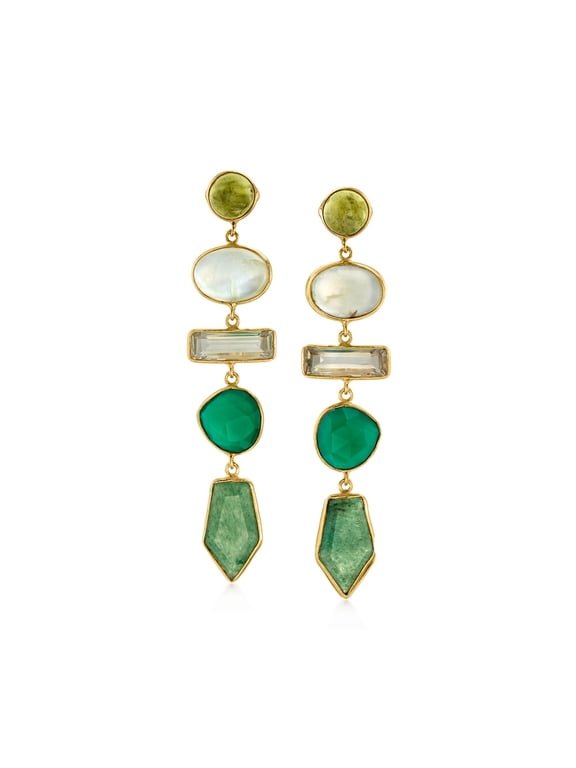 Multi-Gemstone and 5.25 ct. t.w. Prasiolite Drop Earrings in 18kt Gold Over Sterling, Women's, Adult