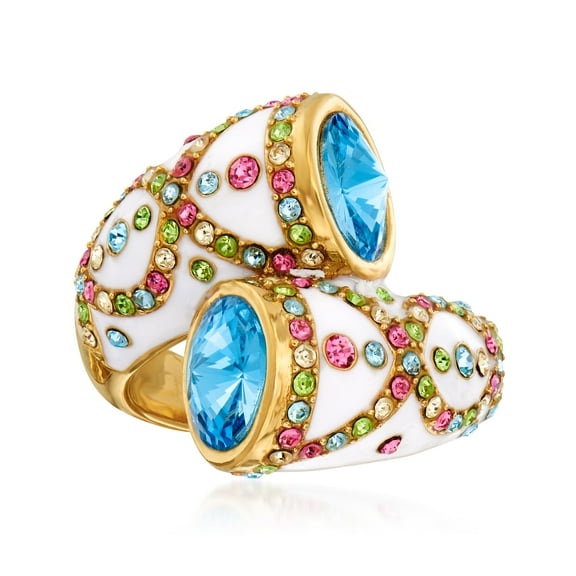 Ross-Simons Multicolored Crystal and Blue Swarovski Crystal Ring With White Enamel in 18kt Gold Over Sterling, Women's, Adult