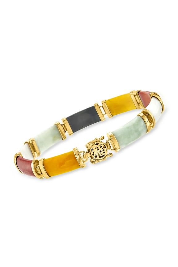 Multicolored Jade "Good Fortune" Bracelet in 18kt Gold Over Sterling, Women's, Adult