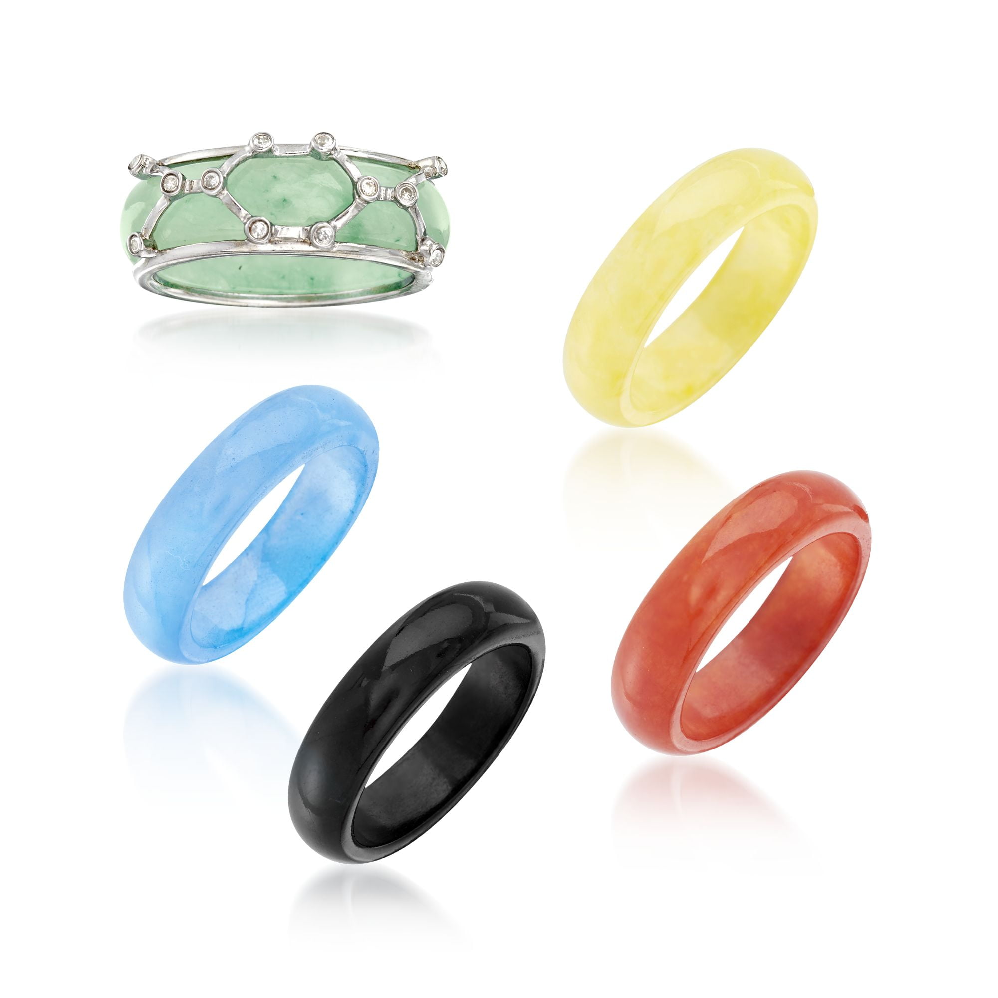 Ross Simons Multicolored Jade Jewelry Set 5 Interchangeable Bands With Sterling Silver Ring Jacket Women s Adult