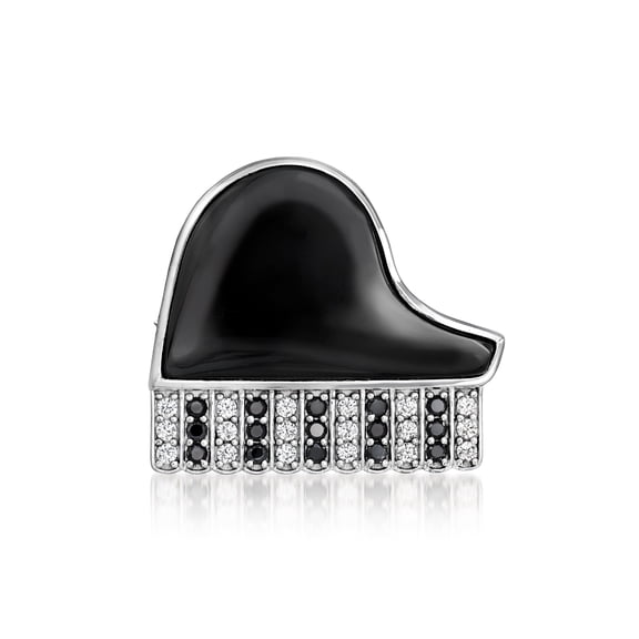 Ross-Simons Onyx, .40 ct. t.w. White Zircon and .30 ct. t.w. Black Spinel Piano Pin/Pendant in Sterling Silver, Women's, Adult