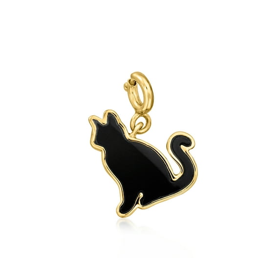 Ross-Simons Onyx Cat Charm in 18kt Gold Over Sterling, Women's, Adult