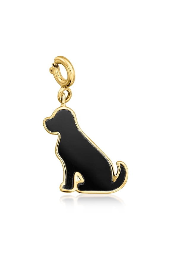 Onyx Dog Charm in 18kt Gold Over Sterling, Women's, Adult