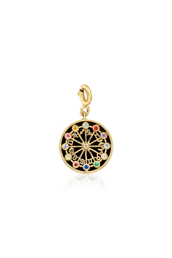 Onyx, Moonstone and .13 ct. t.w. Multi-Gemstone Zodiac Symbols Charm in 18kt Gold Over Sterling, Women's, Adult