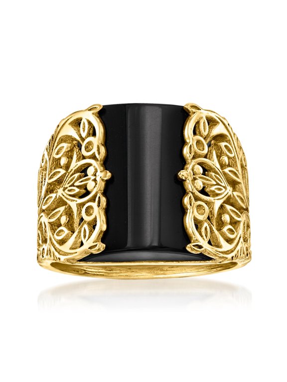 Onyx Openwork Ring in 18kt Gold Over Sterling, Women's, Adult