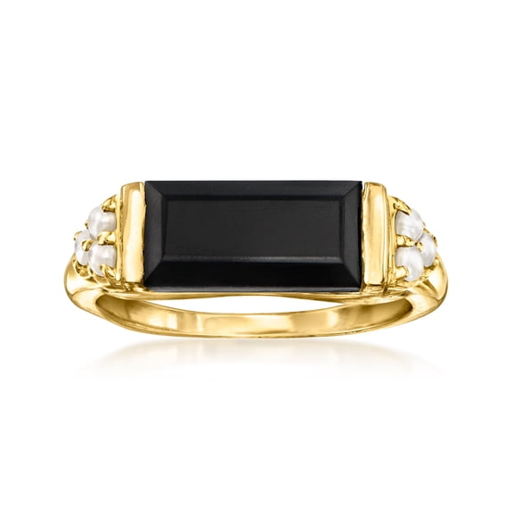 Ross-Simons Onyx and 2-2.5mm Cultured Pearl Ring in 18kt Gold Over Sterling, Women's, Adult